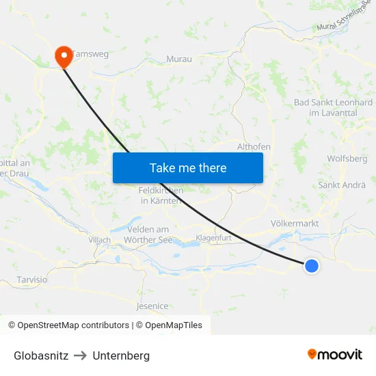 Globasnitz to Unternberg map