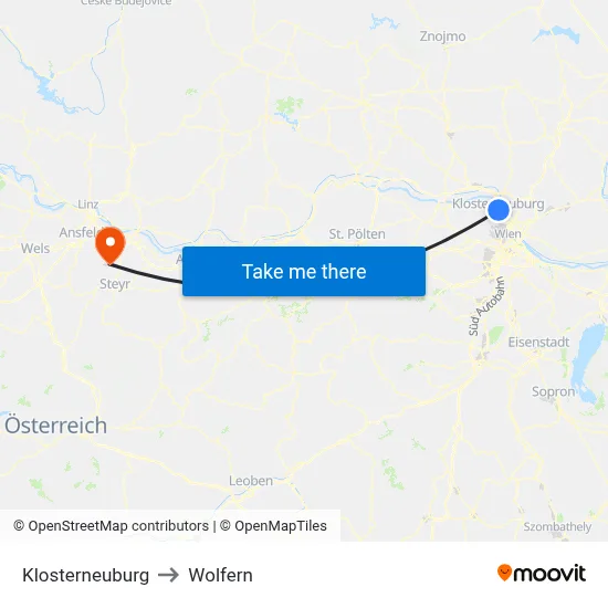 Klosterneuburg to Wolfern map
