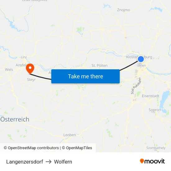Langenzersdorf to Wolfern map