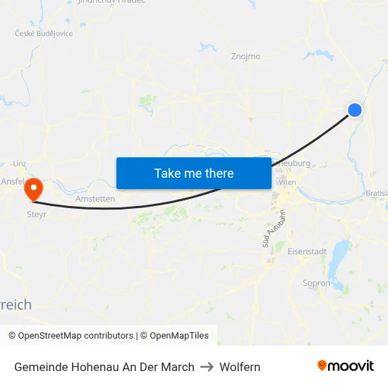 Gemeinde Hohenau An Der March to Wolfern map