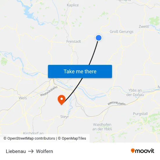 Liebenau to Wolfern map