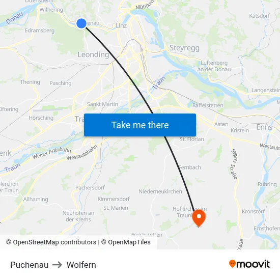 Puchenau to Wolfern map