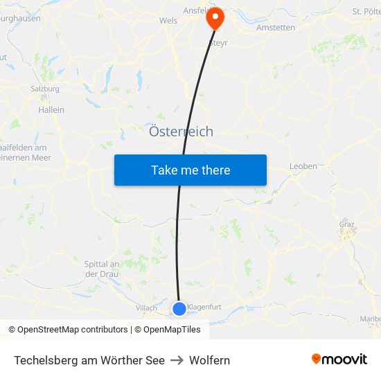 Techelsberg am Wörther See to Wolfern map