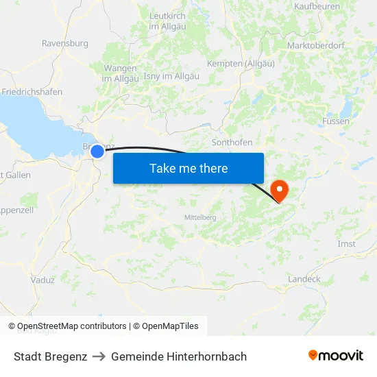 Stadt Bregenz to Gemeinde Hinterhornbach map
