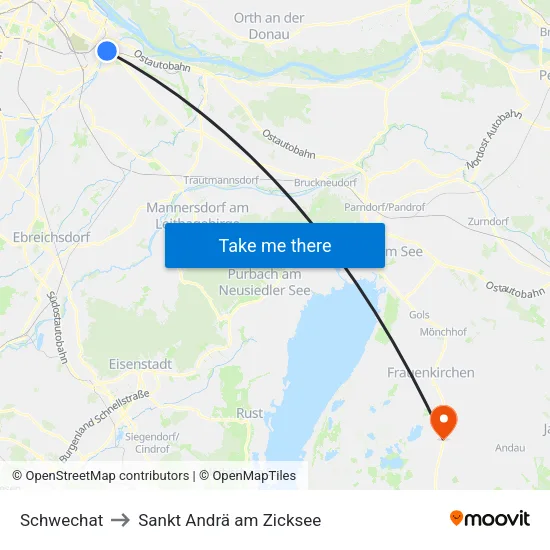 Schwechat to Sankt Andrä am Zicksee map