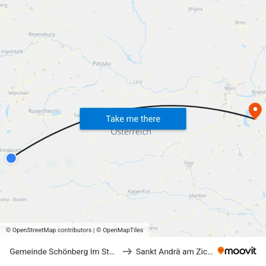 Gemeinde Schönberg Im Stubaital to Sankt Andrä am Zicksee map
