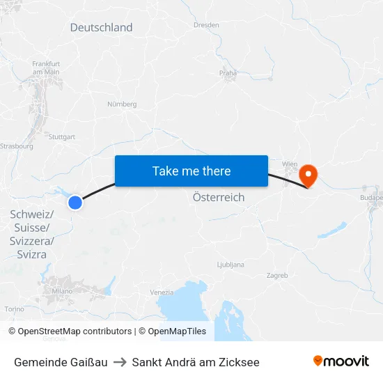 Gemeinde Gaißau to Sankt Andrä am Zicksee map