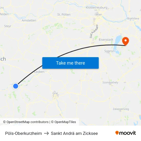 Pöls-Oberkurzheim to Sankt Andrä am Zicksee map