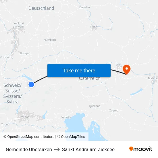 Gemeinde Übersaxen to Sankt Andrä am Zicksee map