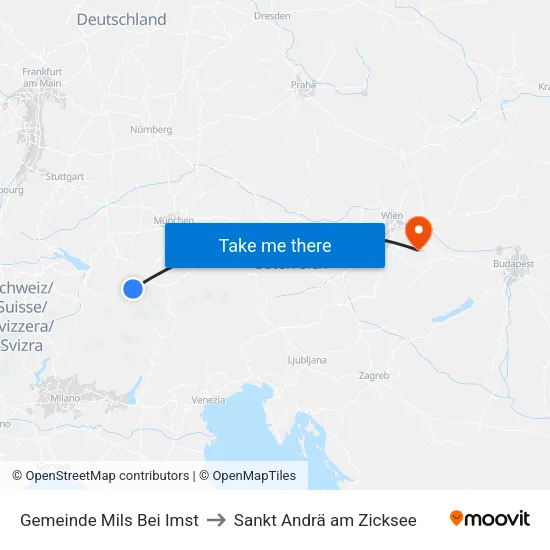 Gemeinde Mils Bei Imst to Sankt Andrä am Zicksee map