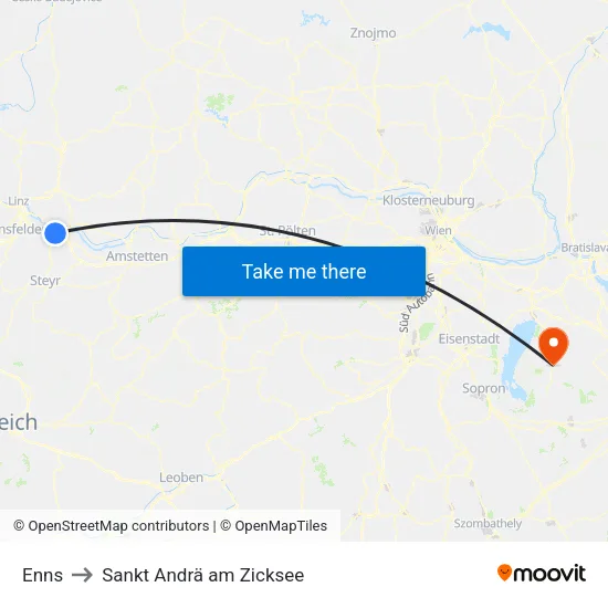 Enns to Sankt Andrä am Zicksee map