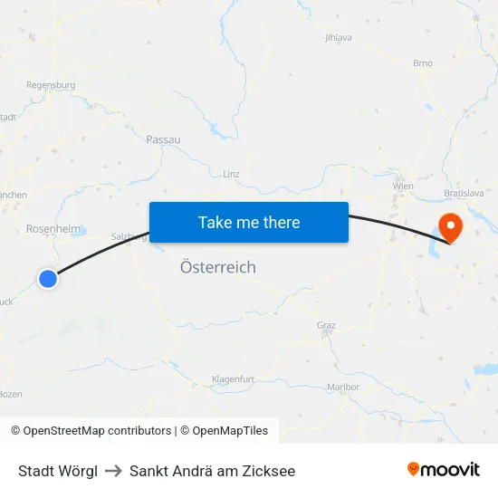 Stadt Wörgl to Sankt Andrä am Zicksee map