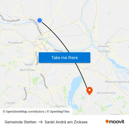 Gemeinde Stetten to Sankt Andrä am Zicksee map