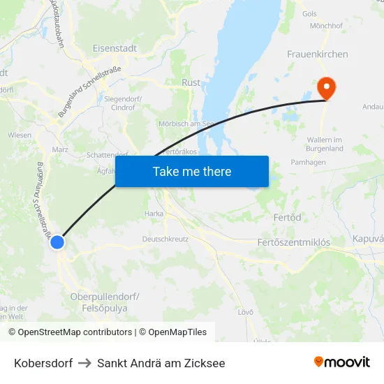 Kobersdorf to Sankt Andrä am Zicksee map