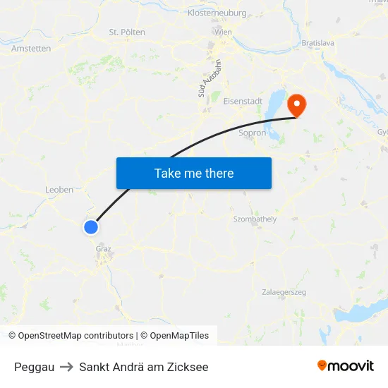 Peggau to Sankt Andrä am Zicksee map