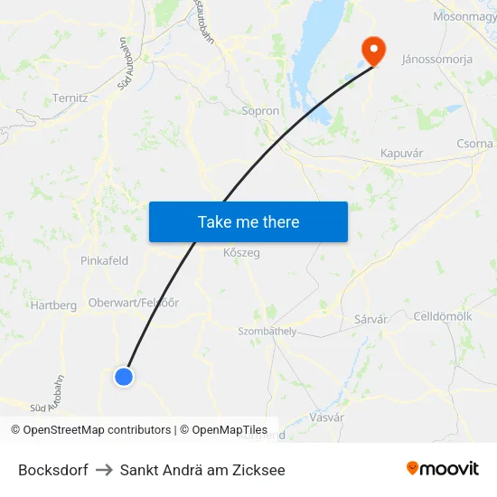 Bocksdorf to Sankt Andrä am Zicksee map