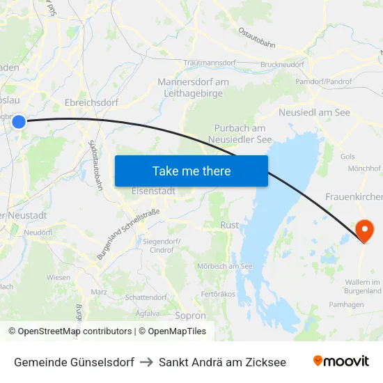 Gemeinde Günselsdorf to Sankt Andrä am Zicksee map