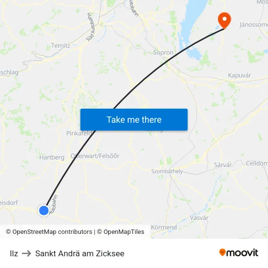Ilz to Sankt Andrä am Zicksee map