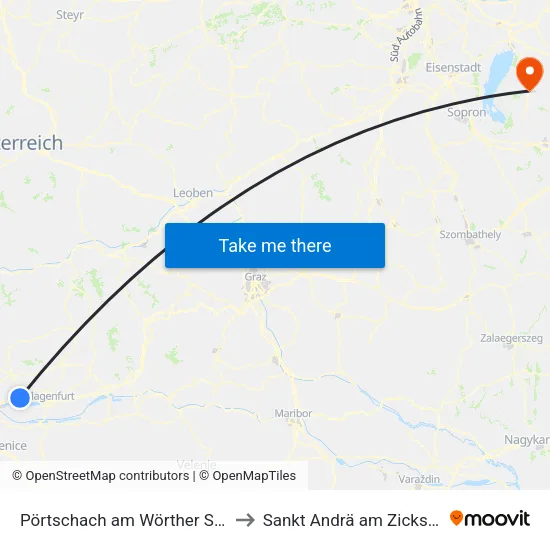 Pörtschach am Wörther See to Sankt Andrä am Zicksee map