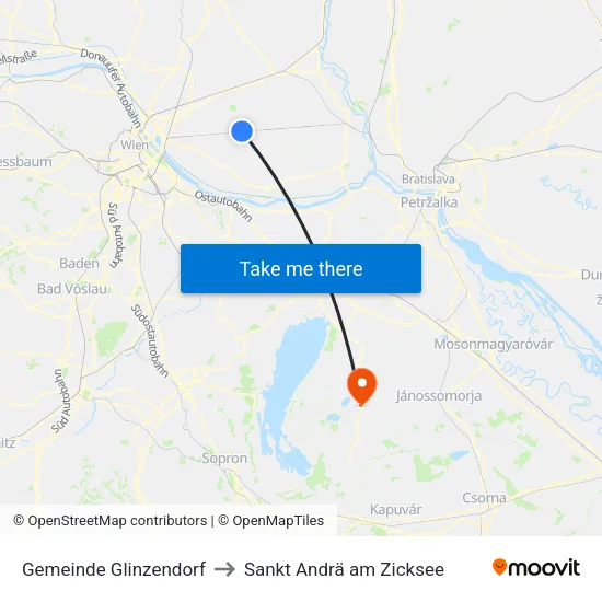 Gemeinde Glinzendorf to Sankt Andrä am Zicksee map