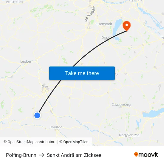 Pölfing-Brunn to Sankt Andrä am Zicksee map