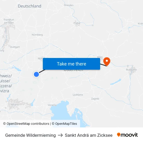 Gemeinde Wildermieming to Sankt Andrä am Zicksee map