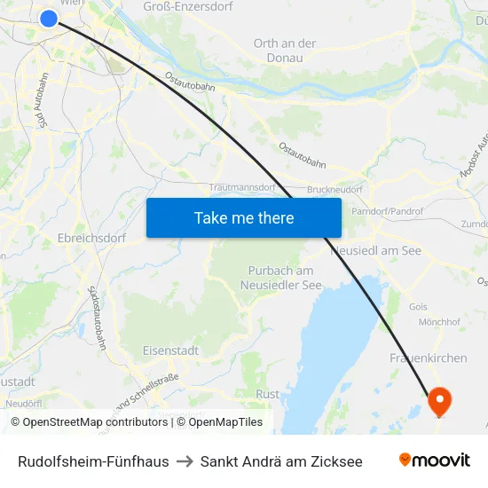 Rudolfsheim-Fünfhaus to Sankt Andrä am Zicksee map