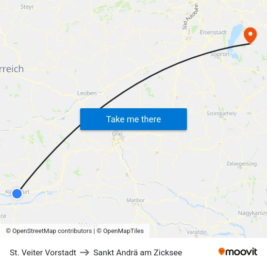 St. Veiter Vorstadt to Sankt Andrä am Zicksee map