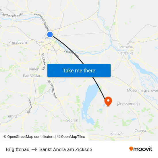Brigittenau to Sankt Andrä am Zicksee map
