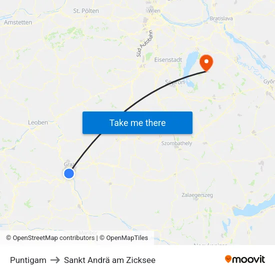 Puntigam to Sankt Andrä am Zicksee map