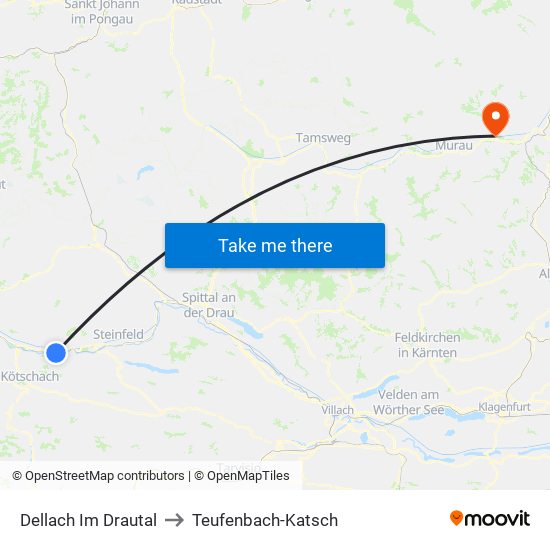 Dellach Im Drautal to Teufenbach-Katsch map