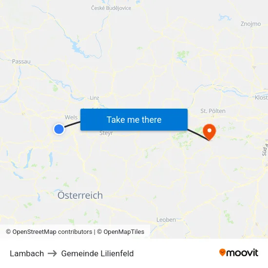 Lambach to Gemeinde Lilienfeld map