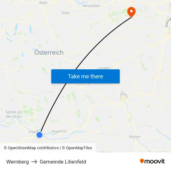 Wernberg to Gemeinde Lilienfeld map
