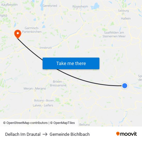 Dellach Im Drautal to Gemeinde Bichlbach map