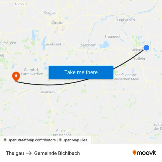 Thalgau to Gemeinde Bichlbach map