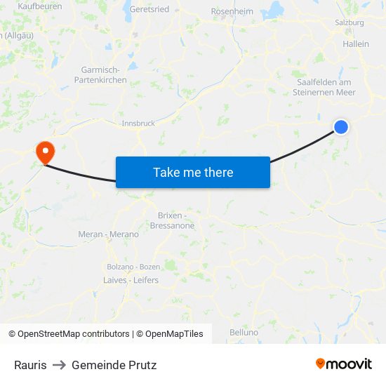 Rauris to Gemeinde Prutz map