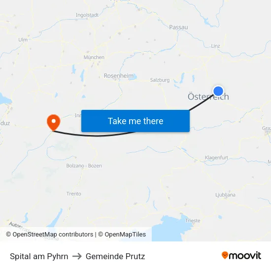 Spital am Pyhrn to Gemeinde Prutz map
