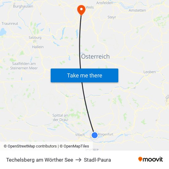 Techelsberg am Wörther See to Stadl-Paura map