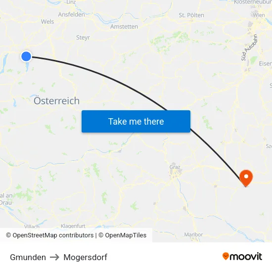 Gmunden to Mogersdorf map