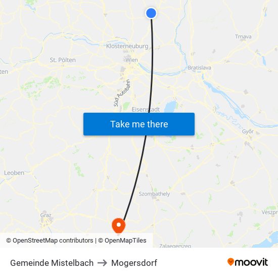 Gemeinde Mistelbach to Mogersdorf map