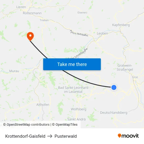 Krottendorf-Gaisfeld to Pusterwald map