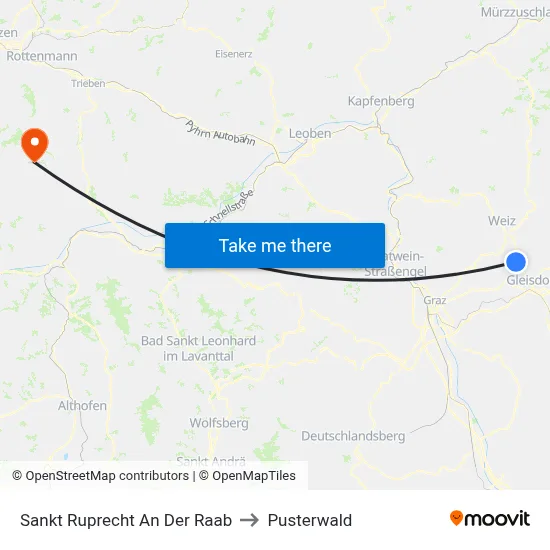 Sankt Ruprecht An Der Raab to Pusterwald map