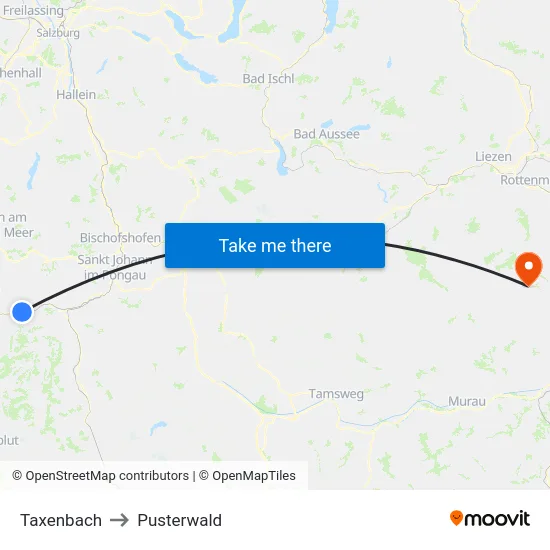 Taxenbach to Pusterwald map