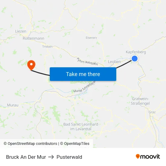 Bruck An Der Mur to Pusterwald map