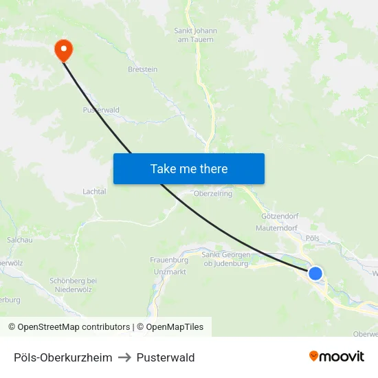 Pöls-Oberkurzheim to Pusterwald map
