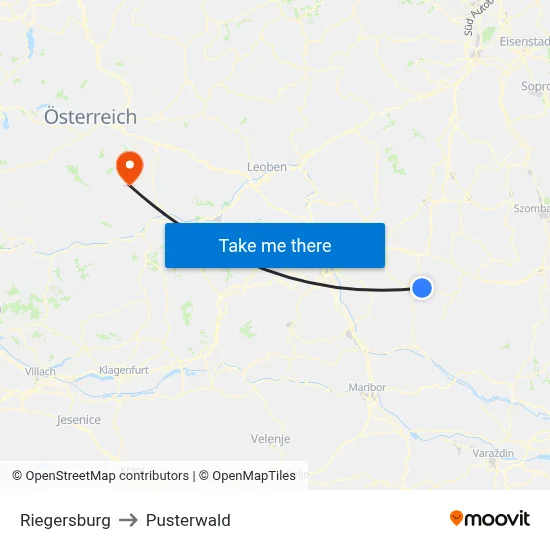 Riegersburg to Pusterwald map
