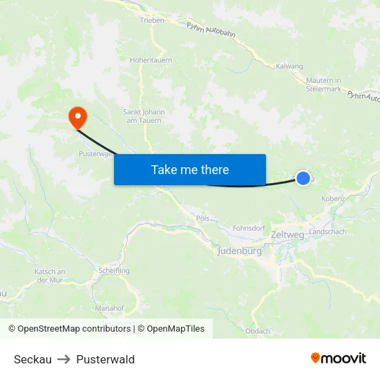 Seckau to Pusterwald map