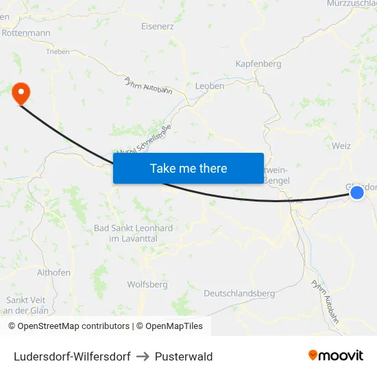 Ludersdorf-Wilfersdorf to Pusterwald map