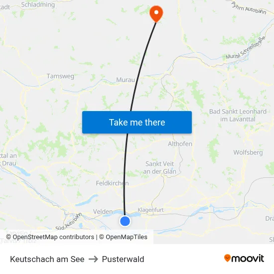 Keutschach am See to Pusterwald map