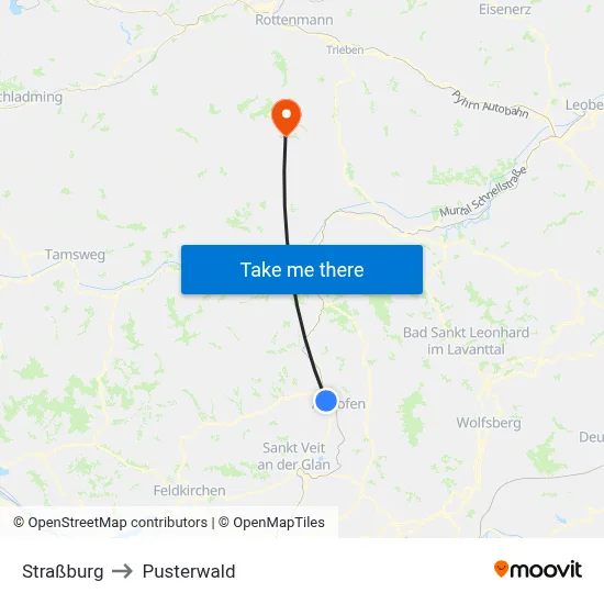 Straßburg to Pusterwald map